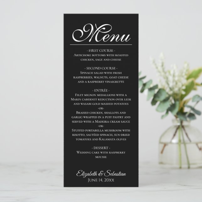 Simple Elegance Classic Black Bröllop Meny (Stående Fram)