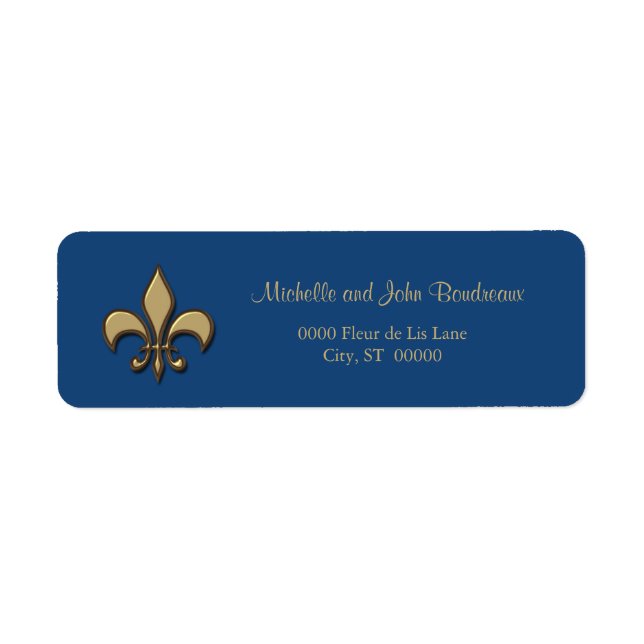 Simple Elegance Guld Blue Fleur de Lis Returadress Etikett (Framsidan)