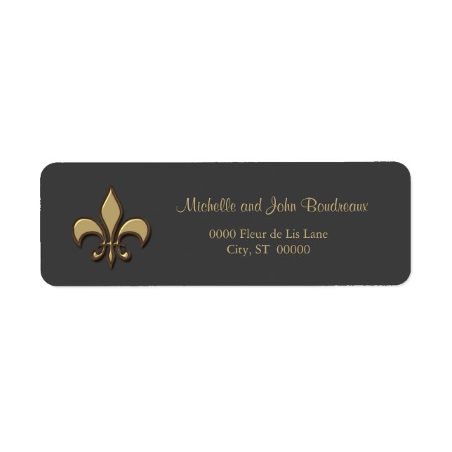 Simple Elegance Guld Fleur de Lis Returadress Etikett (Framsidan)