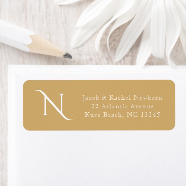 Simple Elegance Monogram Gold Return Address Returadress Etikett (Insitu)