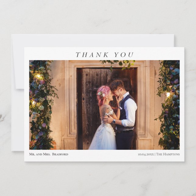Simple Elegant 2 Photos Typography Message Wedding Tack Kort (Framsida)