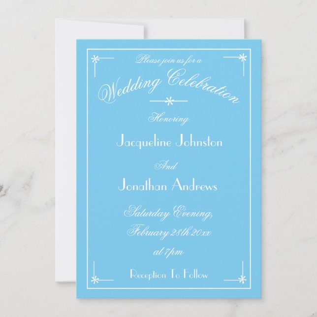 Simple Elegant Aqua Blue & White Fancy Script Inbjudningar (Framsida)