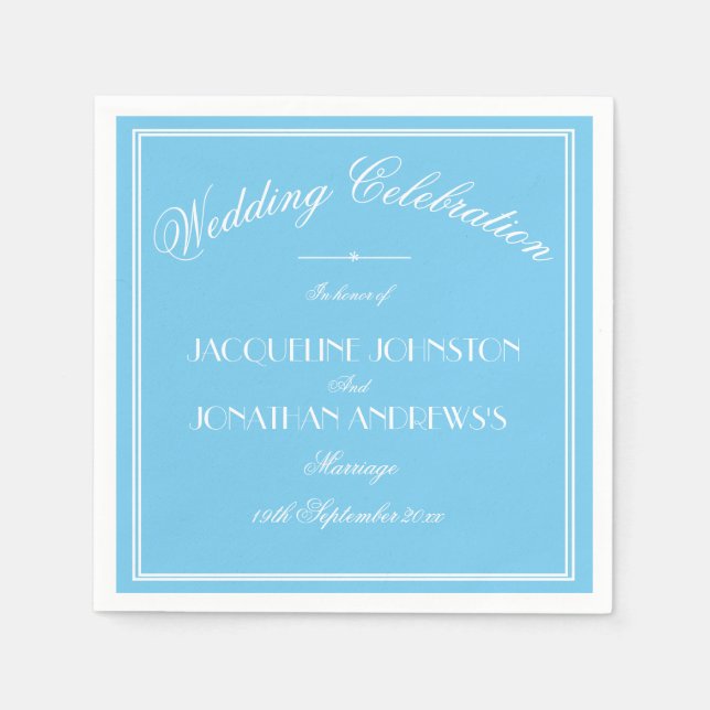 Simple Elegant Aqua Blue & White Script Wedding Pappersservett (Framsidan)