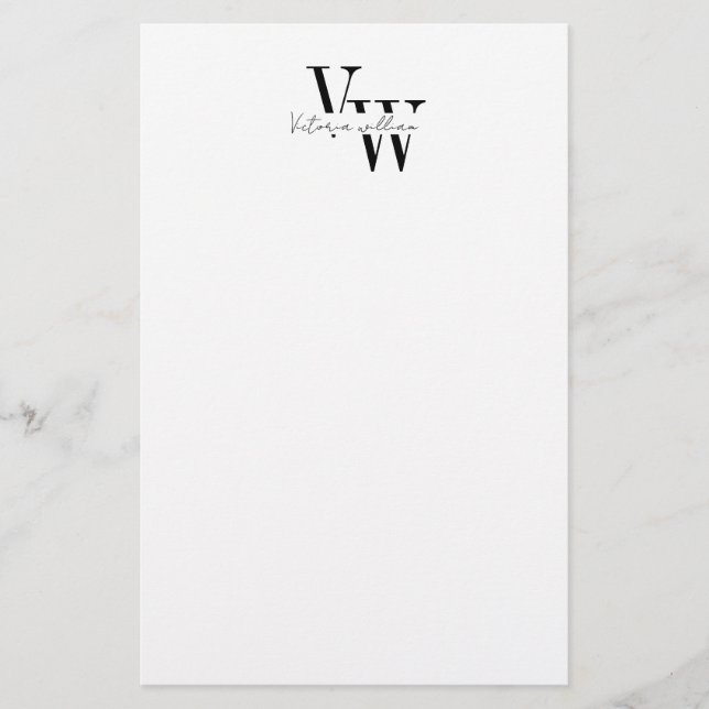 Simple Elegant Black and White Initials  Brevpapper (Framsida)