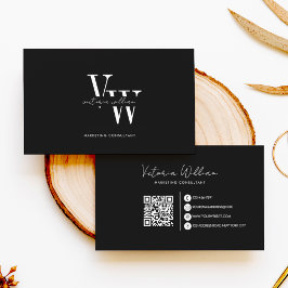 Simple Elegant Black and White Initials  Visitkort