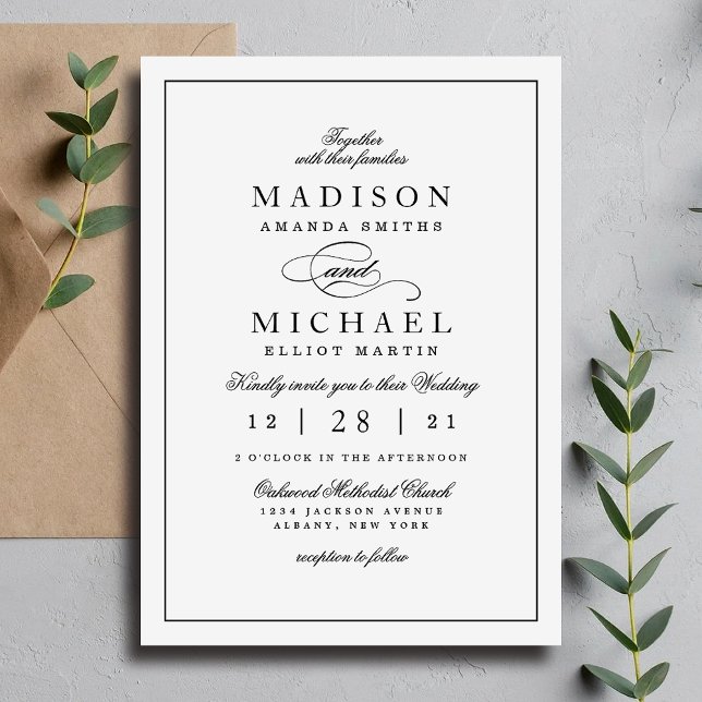 Simple Elegant Black and White Wedding Invitation Julkort (Simple Elegant Black and White Wedding Invitation)