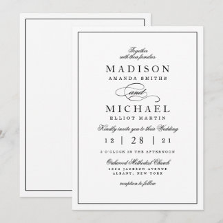 Simple Elegant Black and White Wedding Invitation Julkort