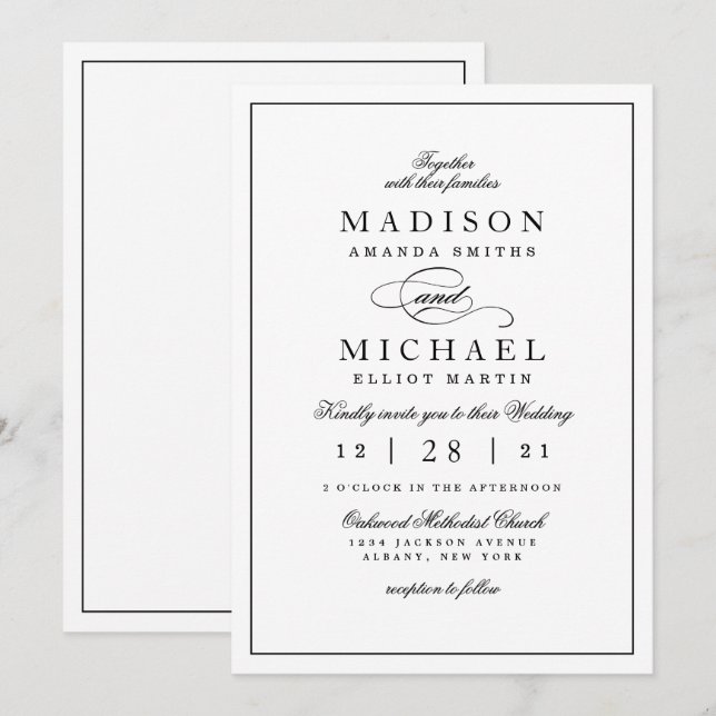 Simple Elegant Black and White Wedding Invitation Julkort (Fram/baksida)