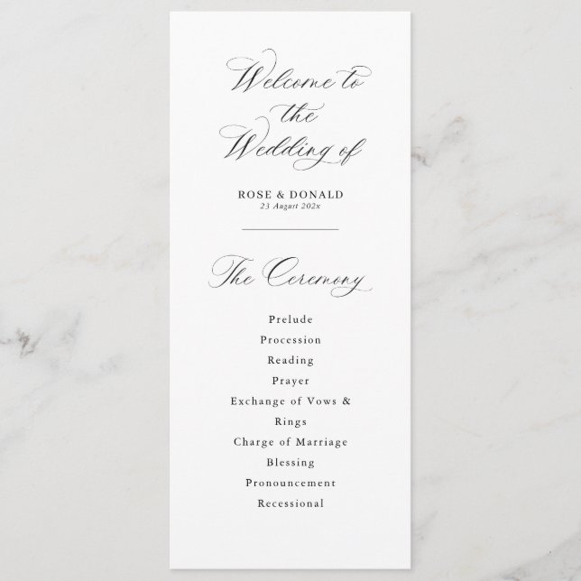 Simple elegant black and white wedding program (Framsida)