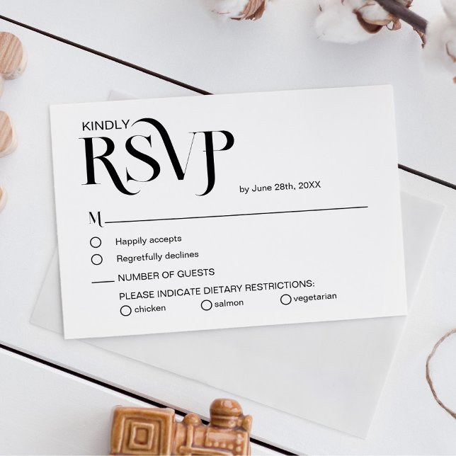 Simple Elegant Black and White Wedding RSVP Card OSA Kort (Skapare uppladdad)