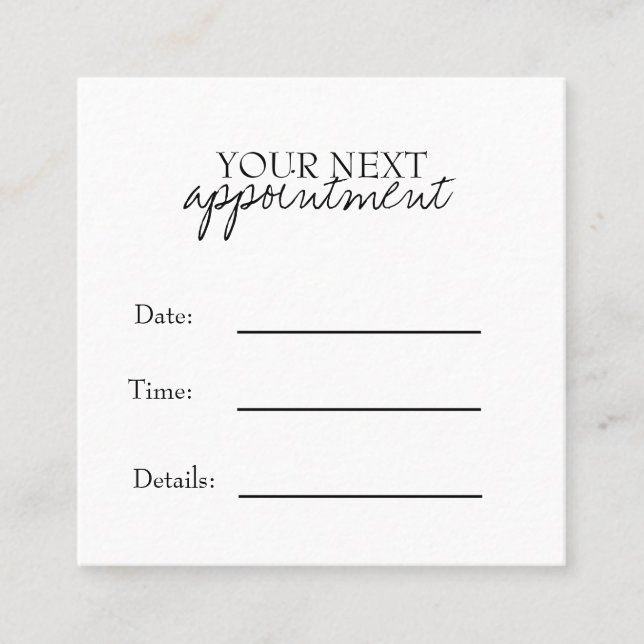 Simple Elegant Black & White Appointment Card Tidsbeställning Kort (Framsida)