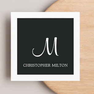Simple Elegant Black White Monogram Attorney Fyrkantigt Visitkort