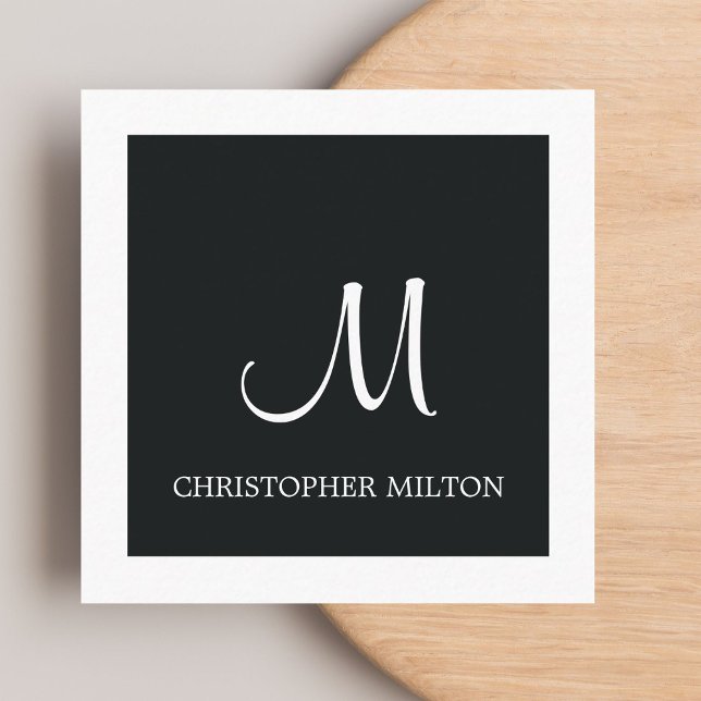 Simple Elegant Black White Monogram Attorney Fyrkantigt Visitkort (Skapare uppladdad)
