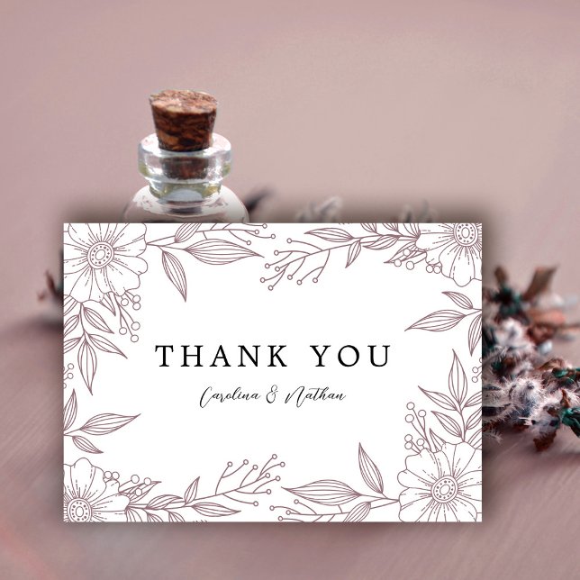 Simple Elegant Blommigt Mauve Bröllop Tack Kort (Skapare uppladdad)