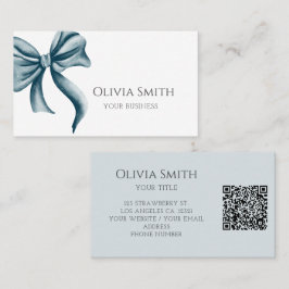 Simple Elegant Blue Bow QR Code Visitkort