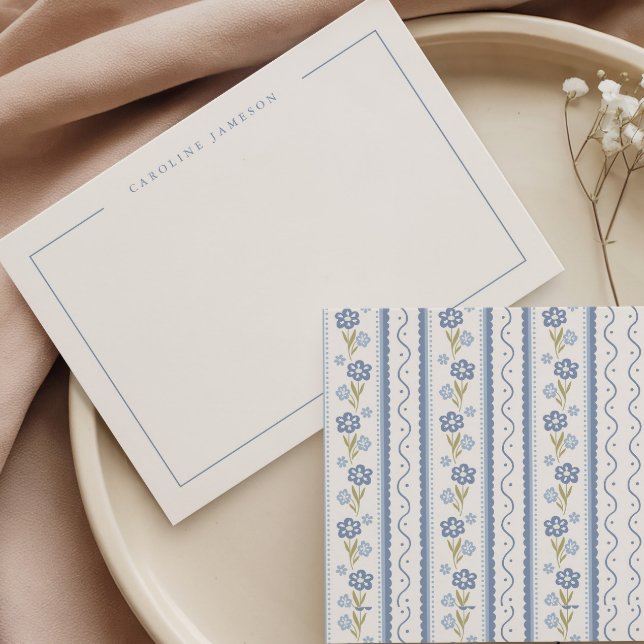 Simple Elegant Blue Floral Flat Note Card Anteckningskort (Skapare uppladdad)