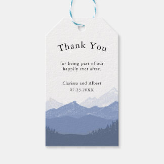 Simple Elegant Blue Mountain Wedding Thank You Presentetikett