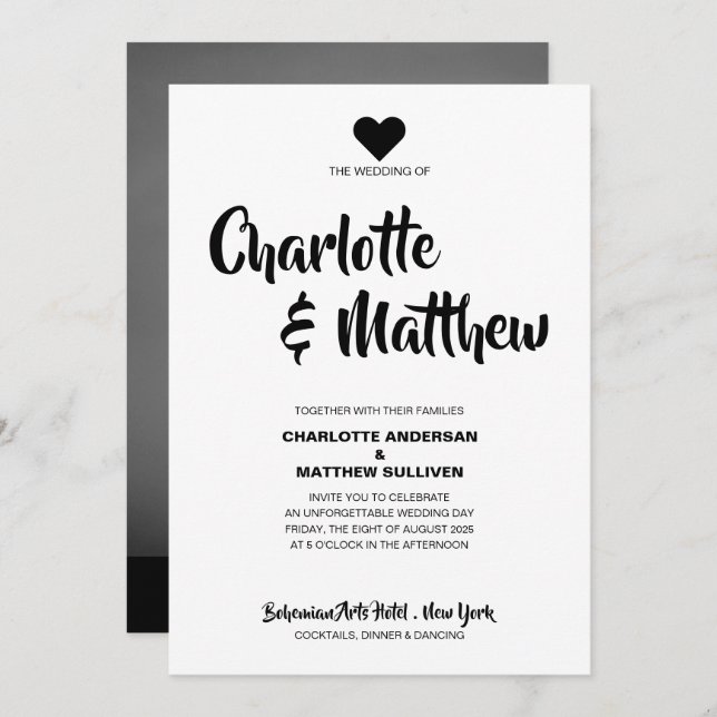 Simple Elegant Bold Script Photo Modern Wedding Inbjudningar (Fram/baksida)