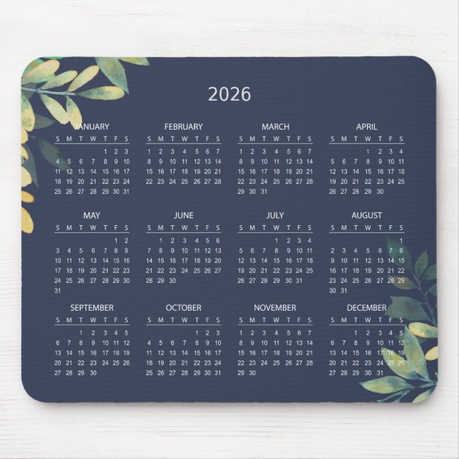 Simple Elegant Botanical 2026 Calendar | Mousepad Musmatta (Framsidan)