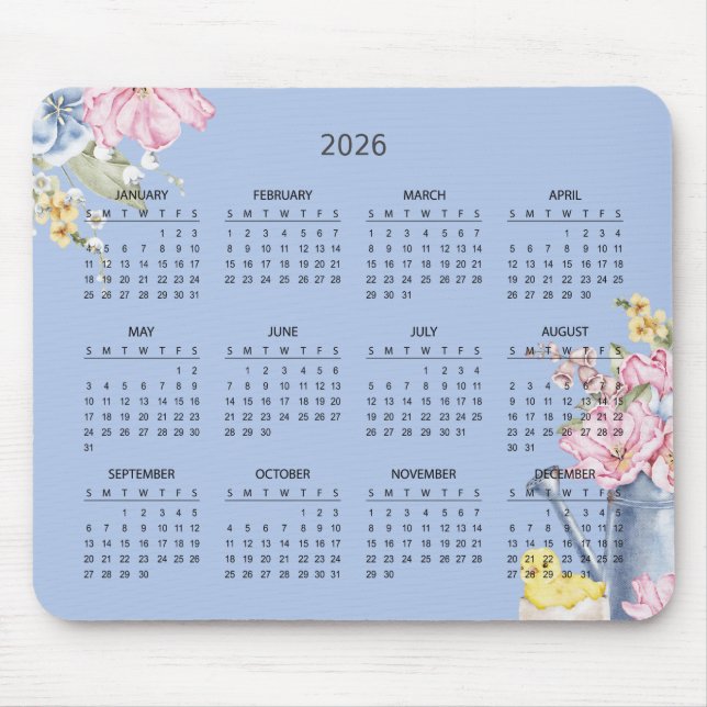 Simple Elegant Botanical 2026 Calendar | Mousepad Musmatta (Framsidan)