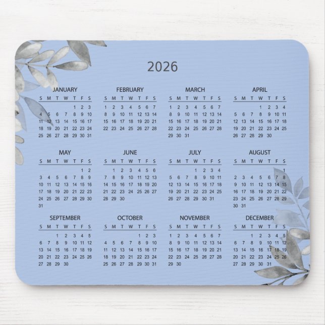 Simple Elegant Botanical 2026 Calendar | Mousepad Musmatta (Framsidan)