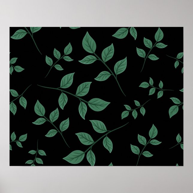 Simple Elegant Botanical Green Leaves Pattern | Poster (Framsidan)