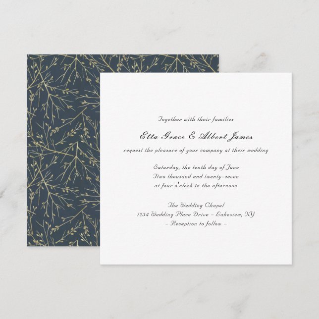 Simple Elegant Botanical Square Wedding Invitation Inbjudningar (Fram/baksida)