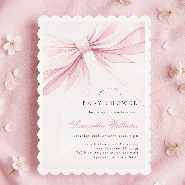 Simple Elegant Bow Baby Shower Invitation Inbjudningar (Skapare uppladdad)