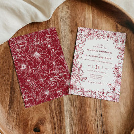 Simple Elegant Burgundy Floral Garden Wedding Inbjudningar