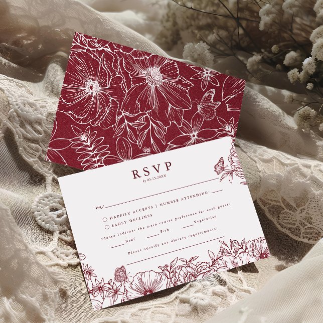 Simple Elegant Burgundy Garden Wedding RSVP Tilläggskort (Skapare uppladdad)