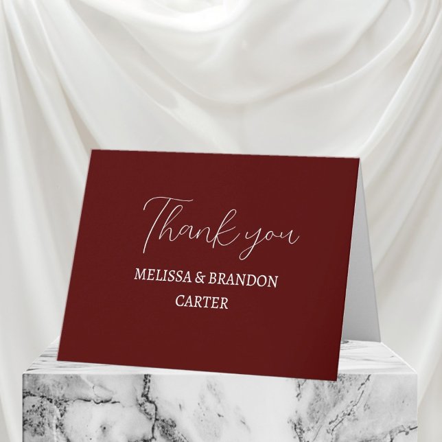 Simple Elegant Burgundy Modern Wedding Thank you  Tack Kort (Skapare uppladdad)