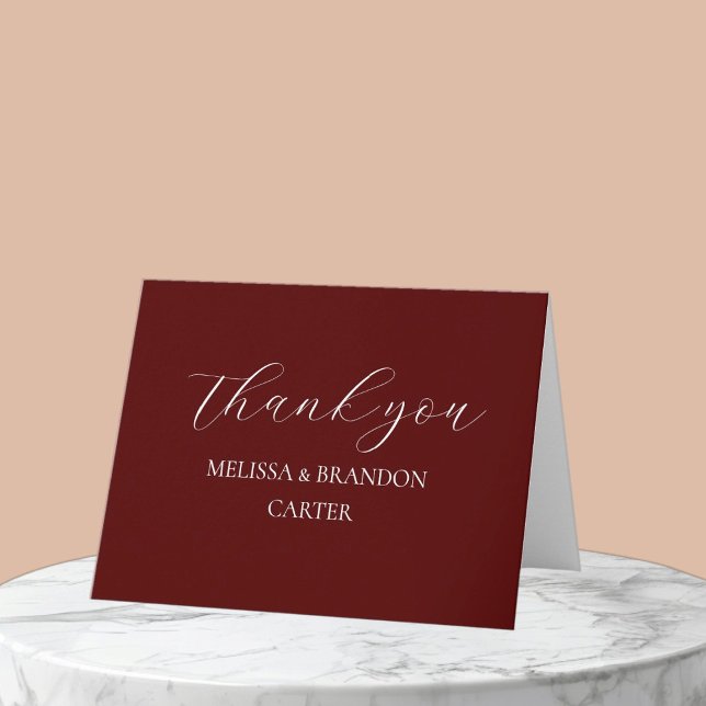 Simple Elegant Burgundy Modern Wedding Thank you  Tack Kort (Skapare uppladdad)