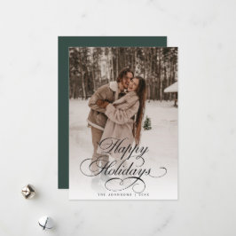 Simple Elegant Calligraphy Green Christmas Photo Julkort