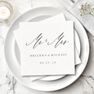 Simple Elegant Calligraphy Mr och Mrs Bröllop Pappersservett