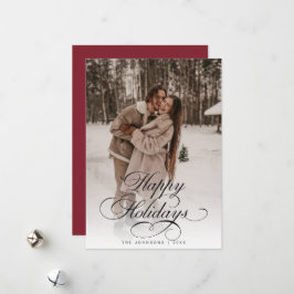 Simple Elegant Calligraphy Red Christmas Photo Julkort