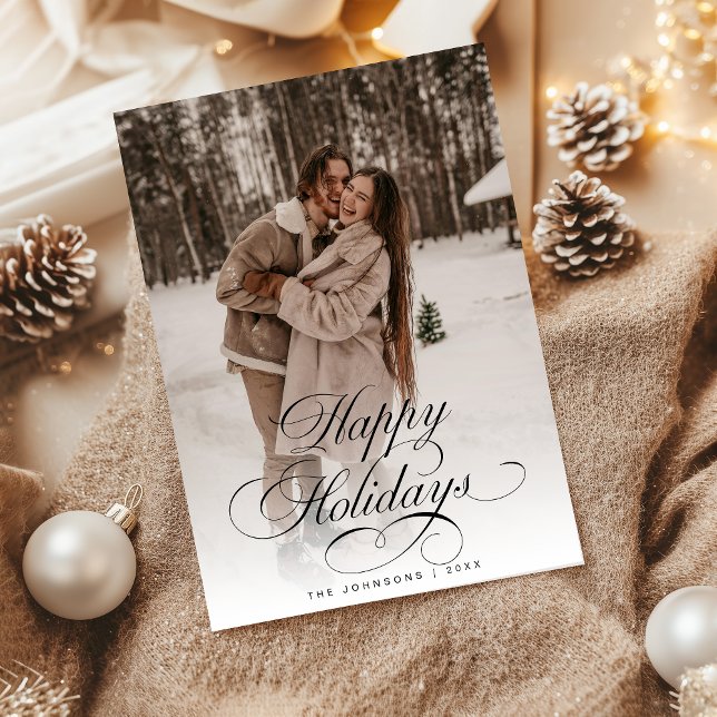 Simple Elegant Calligraphy Script Christmas Photo Julkort (Skapare uppladdad)