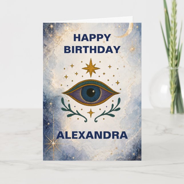 Simple Elegant Celestial Custom Birthday Card Kort (Framsida)