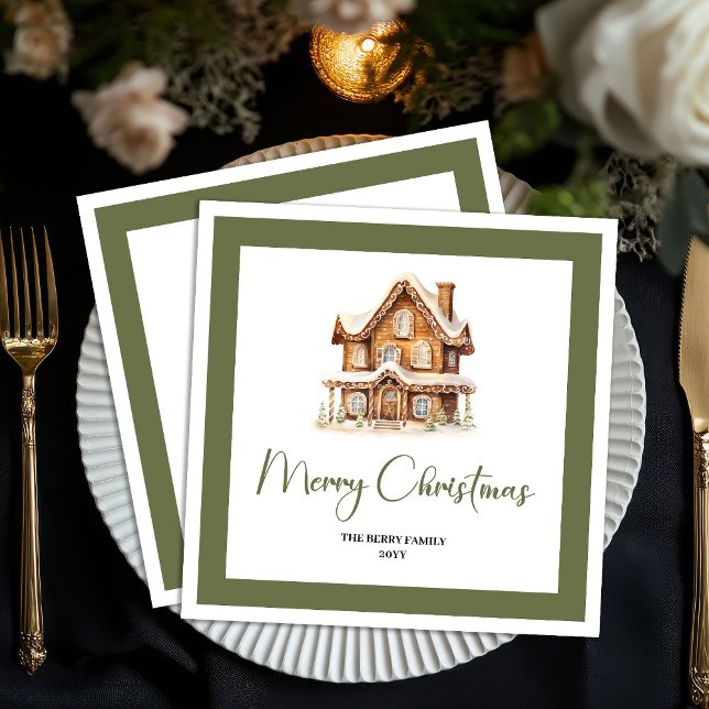 Simple Elegant Christmas House Custom Name Napkins Pappersservett (Simple Elegant Christmas House Custom Name Napkins)