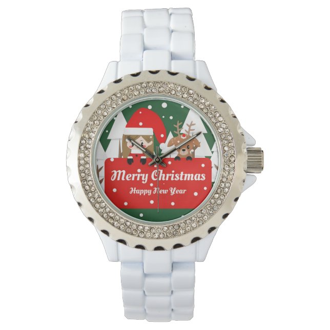 Simple Elegant Christmas Watercolor Botanical Armbandsur (Framsida)