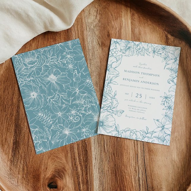 Simple Elegant Dusty Blue Floral Garden Wedding Inbjudningar (Skapare uppladdad)