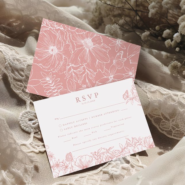 Simple Elegant Dusty Pink Garden Wedding RSVP Tilläggskort (Skapare uppladdad)