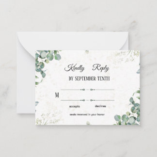 Simple Elegant Eucalyptus Greenery Wedding RSVP Ca Anteckningskort