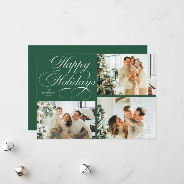 Simple Elegant Family 3 Photo Collage Christmas Julkort (Fram/Back In Situ)