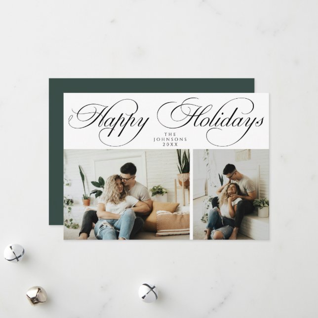 Simple Elegant Family Photo Collage Christmas Julkort (Fram/Back In Situ)
