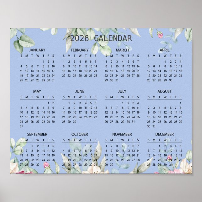 Simple Elegant Floral Botanical 2026 Calendar |  Poster (Framsidan)