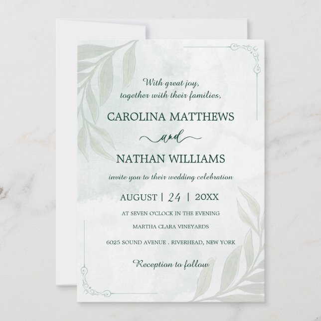 Simple Elegant Floral Corners Wedding Invitation Inbjudningar (Framsida)