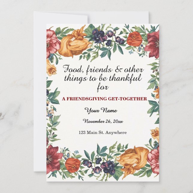 Simple Elegant Floral Friendsgiving  Inbjudningar (Framsida)