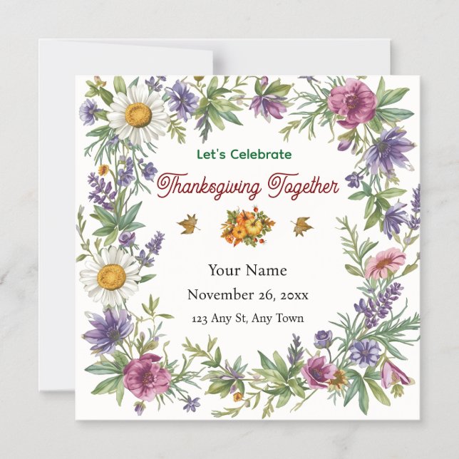 Simple Elegant Flower Framed Friendsgiving Magnetisk Inbjudningskort (Framsida)