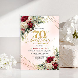 Simple Elegant Gold Floral 70th Birthday Invites Inbjudningar