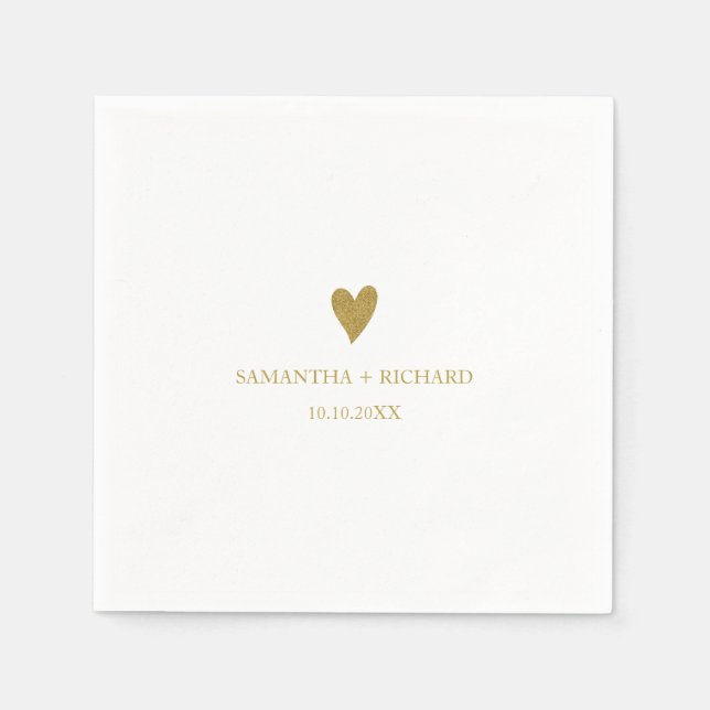 Simple Elegant Gold Heart Wedding Personalized  Pappersservett (Framsidan)